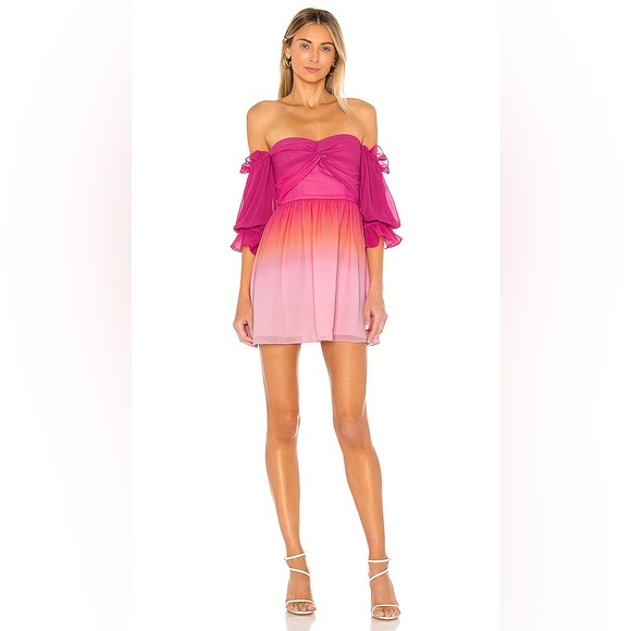 Lovers + Friends Camila Mini Dress in Sunrise Ombre Off Shoulder Ruffle Sleeve M - Picture 1 of 7